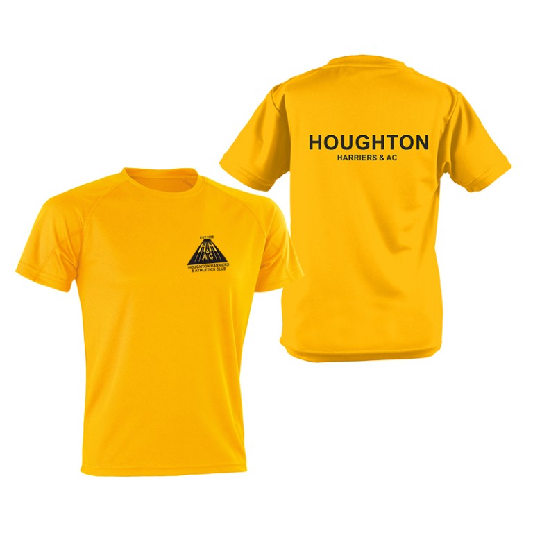 Houghton Harriers Unisex Gold Aircool Tee (Junior sizes available direct from club)