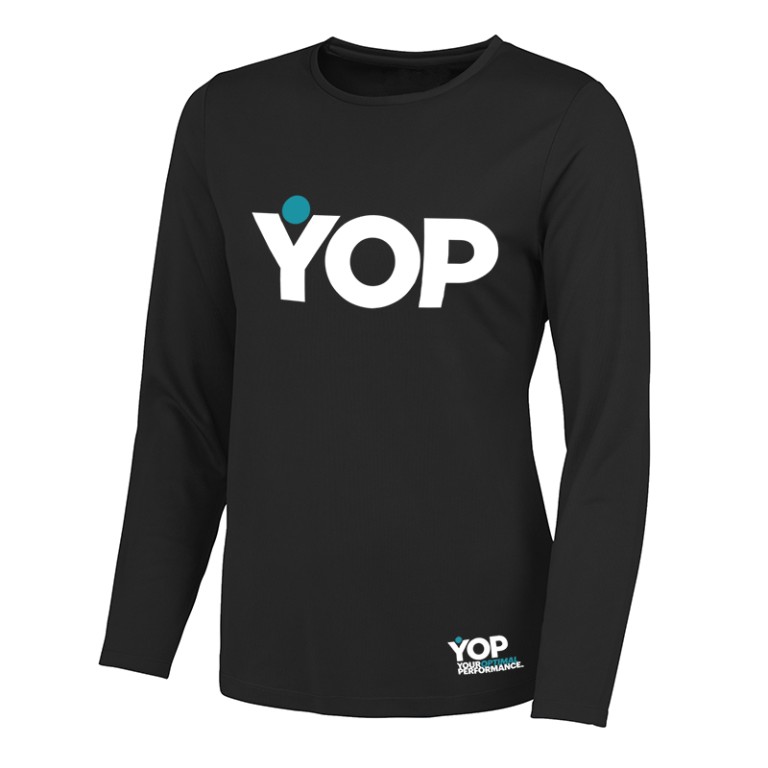 YOP Ladies' Long Sleeve Tech T shirt Black